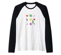 Colorato Veggie Icone Arte Maglia con Maniche Raglan