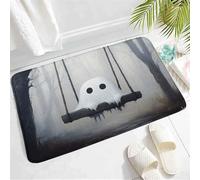 Colorato Zerbino Spooky Halloween Cute Ghost on Swing Grey Misty Dead Tree Gothic Cartoon Boys Girls Passatoia Tappetino per vasca da bagno 40×60cm per Terrazzo,Porta d'Ingresso,Ufficio