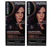 Colorazione Permanente, 3_3 Viola Profondo con Cheratina, Fino a 100 Giorni di Colore Intenso, 100% Copertura Capelli Bianchi, per Ottenere un Risultato Professionale (2 Unità)