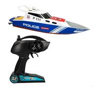 ColorBaby 47674 Racing Boat Barca radiocomandata polizia, 36x10x10 cm, Telecomando, 6 direzioni, 2.4 GHz, portata 35-40 m, barca RC, giocattoli radiocontrollati, giocattoli per bambini, +4 anni