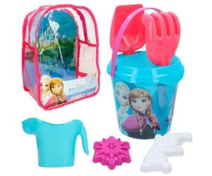 ColorBaby 48205 - Disney Frozen Set cubo da Spiaggia con Pala, rastrello, annaffiatoio e Accessori, Zaino da Spiaggia per Bambini, Set Spiaggia per Bambini, Zaino con Giocattoli da Spiaggia