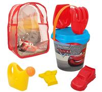 ColorBaby 48223 - Disney Cars Set da Spiaggia con Cubo, Pala, Rastrello, Annaffiatoio e Accessori, Zaino da Spiaggia per Bambini, Set Spiaggia per Bambini, Zaino con Giocattoli per la Spiaggia