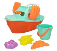 ColorBaby 49263-Set Bambini, Secchio da Spiaggia, Ø 14 cm, Yacht, Pala, rastrello, 3 stampi per Sabbia, Giocattoli Estivi + 18 Mesi, Multicolore, Medium, 49263