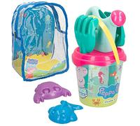 COLORBABY 77338 - Peppa Pig Set cubo da spiaggia per bambini con zaino, pala, rastrello, annaffiatoio e accessori, giocattoli estivi per bambini e neonati