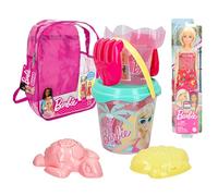 ColorBaby 77387 Barbie Set Spiaggia per Bambini Set Secchio da Spiaggia con Pala, Rastrello, Annaffiatoio e Accessori, Zaino da Spiaggia per Ragazze, Set Spiaggia per Bambini, Zaino con Giocattoli