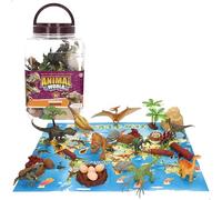 ColorBaby Animal World 39321 - Cubo Dinosauri, 30 pezzi, tappeto mappa inglese, figure realistiche animali preistorici, gioco simbolico, set educativo, divertimento e apprendimento + 3 anni