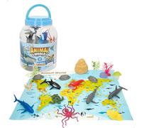 ColorBaby Animal World - Cubo di animali marini, 19 pezzi, con mappa del mondo inglese, animali giocattolo, statuetta animale, in miniatura, divertimento e apprendimento (47189)