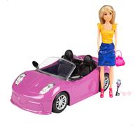ColorBaby Isabella - Bambola snodata con auto, 27 cm, cabriolet giocattolo, include accessori, occhiali da sole, cellulare, supporto per selfie, borsa, bibite, bambole, regali + 3 anni (47813)