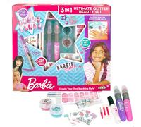 Colorbaby Barbie 48429 - Set di bellezza glitter 3 in 1, per capelli, unghie e corpo, set di tatuaggi temporanei, gessetti colorati per capelli, set di unghie, stoppini temporanei, per ragazze 8 anni