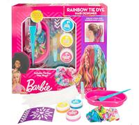Colorbaby Barbie 48430 - Set di capelli arcobaleno, stoppini colorati da ragazza, tintura lavabile, guanti, solette, contenitore, pennello, gomma e treccia Tie Dye, vernici per capelli per bambini