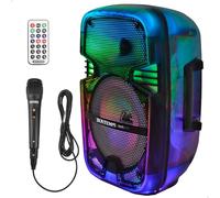 ColorBaby Bontempi - Altoparlante senza fili con karaoke, potente, 1 microfono, luci RGB, radio, due altoparlanti a volta, telecomando per controlli, batteria ricaricabile, cavo USB incluso (39221)