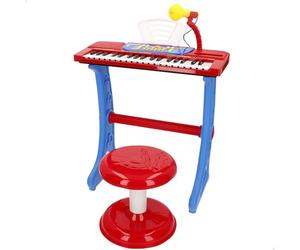 ColorBaby Bontempi - Pianoforte per bambini, 37 tasti, con sgabello, microfono e leggio, 4 suoni, 4 ritmi, 11 melodie, funzione di apprendimento Okon, connessione USB-C o 4 batterie AA (N/I), +3 anni
