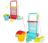 ColorBaby, Carrello di Pulizia Giocattolo, con Secchio, Scopa, Paletta e mocio Cubo Blu Rosso