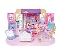 ColorBaby Isabella - Casa delle bambole, 1 piano, 74 x 37 cm, bambola articolata 30 cm, più di 60 accessori, design pieghevole con manico, casetta portatile, giocattoli per ragazze 3 anni (39416)