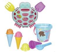 ColorBaby Color Beach - Set da Spiaggia con cubo 14 cm, Pale, rastrello, stampi per Gelato, Rete di Trasporto con Manico Incluso, ottimale per Giocare in Sabbia da 18 Mesi (47701)