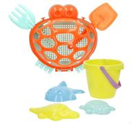ColorBaby Color Beach - Set da Spiaggia con Granchio, Secchio da 14 cm, con Pale, rastrello e stampi per Animali marini, Rete di stoccaggio con Maniglia, ottimale per Sabbia e Parco (47700)