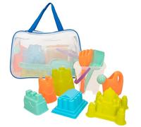 ColorBaby ColorBaby-49272 Nessun Personaggio Bambini, Borsa Giocattoli Spiaggia, Secchio, Ø18 cm, cedace, Pala, rastrello, annaffiatoio, stampi Sabbia, 18mese (49272), Multicolore, 9 piezas