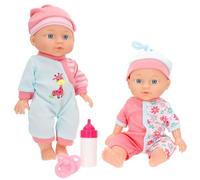 COLORBABY Colorbaby's - Set di 2 Bambole per Neonati, 30 cm, con Vestiti e Cappello, tonalità Blu e Rosa, Arti articolate, Include biberon e Ciuccio, Gioco simbolico, Giochi per Bambine e Bambini dai