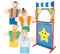 COLORBABY Cucu Show Set Teatro Burattini 25 cm I Tre porcellini, 4 burattini Personaggi della Storia, Materiale Morbido e Sicuro, Giocattoli per Bambini per Giocare in Gruppo o Trascorrere del Tempo