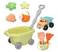 ColorBaby Giocattoli da spiaggia biodegradabili e sostenibili, include 9 accessori, carrello per bambini, pala spiaggia, rastrello, secchio spiaggia bambini, annaffiatoio, 3 statuette, giocattoli da