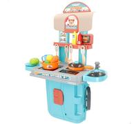 COLORBABY My Home Valigetta da cucina per bambini 3 in 1, 2 altezze, blu e beige, 16 accessori per cucinare, misura 40 x 23 x 40 cm, set di imitazione, cucine per bambini, regali per bambine 3 anni