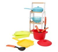 ColorBaby Play - Set da cucina per bambini, 13 pezzi, con ripiano a tre livelli, pentole con coperchio, padella, colino e utensili, gioco simbolico, giocattolo imitazione, dai 24 mesi (39615)