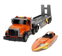 ColorBaby Speed & Go Trailer Toy Trailer, Include motoscafo, Sistema di attrito, Scala 1:14, Luci e Suoni, Giocattoli per bambini 3 anni, Camion per giocattoli grandi (39296)