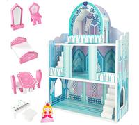 ColorBaby WOOMAX Casa delle Bambole in Legno Castelli delle Principesse, Casette delle Bambole 3 Piani 9 Pezzi 37x15x53,5 cm Giocattoli + 3 Anni (49314)