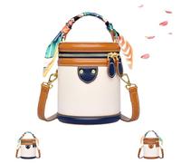 Colorblock Bucket Bag For Women - Niche Fashion Design Style Bucket Bag, Ribbon Handle, PU Leather Crossbody Bag (Blue)