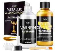 Colore Acrilico Metallizzato Oro - 100g di Pittura Oro ad Acqua e 100g di Vernice Lucida, Colore Metallizzato Ultra Brillante per Pittura, Artigianato, Decorazione D'interni, Ideale per Tela,