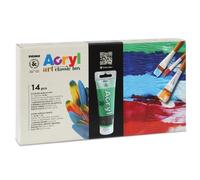 PRIMO Hobby & Professional - Colori Acrilici per Dipingere Professionali, 8 Tubi Colore Acrilico Fine 75ml, Set Acrilici per Dipingere Tela Tessuti e Altro + 5 Pennelli per Dipingere Lavoretti e Hobby