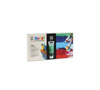 PRIMO Hobby & Professional - Colori Acrilici per Dipingere Professionali, 8 Tubi Colore Acrilico Fine 75ml, Set Acrilici per Dipingere Tela Tessuti e Altro + 5 Pennelli per Dipingere Lavoretti e Hobby