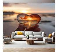 Colore Arancione Carta da Parati Fotografica Ciondolo a forma di cuore al tramonto Poster Giganti da Parete 400 x 280 cm Soggiorno Divano TV Hotel a Tema Corridoio di Lusso Sfondo Dipinto Murale