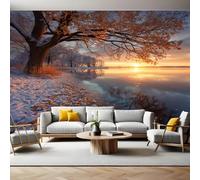 Colore Arancione Carta da Parati Fotografica Scena innevata sul lago al tramonto Poster Giganti da Parete 400 x 280 cm Soggiorno Divano TV Hotel a Tema Corridoio di Lusso Sfondo Dipinto Murale