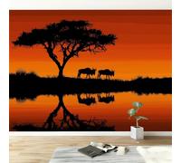 Colore Arancione Carta da parati stampata in 3D, Il Riflesso Della Mimosa Al Tramonto carta parati fotomurale murale murali murals rimovibile Non Tessuto per soggiorno sfondo TV e divano, 200 x 140 cm