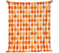 Colore Arancione Coperta In Pile Calda E Morbida Geometria Griglia Quadrato - Plaid Soffice Coperta Confortevole Per Divano, Letto O Soggiorno, Perfetta Per Camera, Viaggi, Pic-Nic 220 X 240 Cm