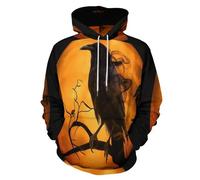 Colore Arancione Felpa con Cappuccio Unisex Uomo Donna - Hoodie Pullover con Stampa Luna Piena Sagoma di Corvo 3D, Manica Lunga, con Tasche - Casual Sportiva,M