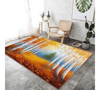 Colore Arancione Tappeto 40x60 cm - lavabile antiscivolo per interni soggiorno Tappeto, Autunno Bosco Di Betulle Foglie Cadute stampa per camera da letto piccolo morbido a pelo corto tappetino