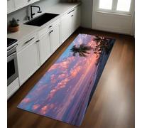 Colore Arancione Tappeto Cucina 50x180 cm Palme all'alba sulla spiaggia Lavabile Multiuso Resistente Passatoia Cucina Antimacchia Sotto Lavandino Fornelli