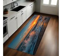 Colore Arancione Tappeto Cucina 50x180 cm Vista della spiaggia all'alba Lavabile Multiuso Resistente Passatoia Cucina Antimacchia Sotto Lavandino Fornelli
