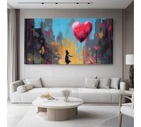 Colore Arte murale su tela senza cornice, Graffiti Strada Palloncini A Forma Di Cuore Quadri dipinti su tela per soggiorno, camera da letto bagno cucina corridoio pronti da appendere - 80 x 60 cm