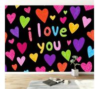 Colore Carta da parati stampata in 3D, Modello Di Cuore Ti Amo Dei Cartoni Animati carta parati fotomurale murale murali murals rimovibile Non Tessuto per soggiorno sfondo TV e divano, 300 x 210 cm