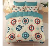 Colore Copripiumino con Stampa di Navigazione Linee Corde Timone Della Nave Fronte-retro, Morbido e Caldo Copripiumino con Cerniera per Adulti Affittuari Bambini - 180 x 220 cm