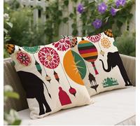 Colore Cuscini da Esterno 35x35 cm, Lino Morbido Moderno Decorativi Elefante Copricuscini Divano Set di 2, Cuscini da Esterno Impermeabili, Con Cerniera Invisibile per Giardino Soggiorno Balcone w-120