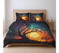 Colore Fantasy Cielo Stellato Magico Alberi Misterioso Parure CopriPiumino Superiore Biancheria Da Letto Con Federa Adatto Ai Giovani 135 x 200cm Set Di Due Pezzi