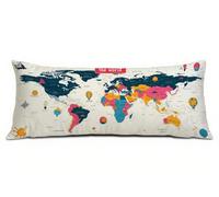Colore Federe Cuscini Divano 40x120 cm, Cuscini per Divano in Velluto Cotone Morbida e Traspirante, Copricuscino Letto con Cerniera Invisibile Mappa del mondo Federe Cuscino, Regalo di Natale R-575