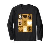 Colore Marrone Peace Love Money Grid Brown Graphic Maglia a Manica
