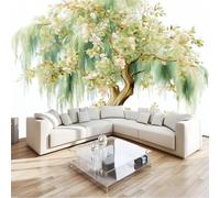 Colore Muralo - Acquerello Uccelli Fiori Salici Carta da parati 3D per cameretta dei bambini in tessuto non tessuto, per ragazze e ragazzi decorazione da parete 250 x 175 cm