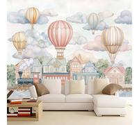 Colore Muralo - Cartoni Animati Nuvole Mongolfiere Treni Carta da parati 3D per cameretta dei bambini in tessuto non tessuto, per ragazze e ragazzi decorazione da parete 200 x 140 cm