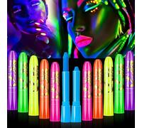Colore nero, 12 penne UV per bambini, trucco per bambini, trucco per Halloween, colore fluorescente, specchio per gufo, trucco per bambini, body painting, accessori per festival